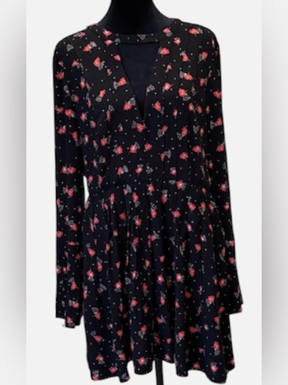 Free People Black Floral Long Sleeve Tunic or Mini Dress - Picture 2 of 9